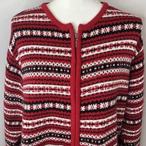 Jennifer Moore  Womens Full Zip Cardigan Sweater Size Large Red Black Wh... - $23.08
