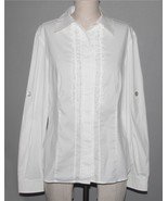 ST. JOHN 4-Ruffle Tuxedo Front Adjustable Sleeves White Button Blouse Wm... - $77.41 CAD