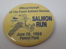 Official Salmon Run Season Kickoff Forest Park Pin Vintage 1988 Button - £8.87 GBP