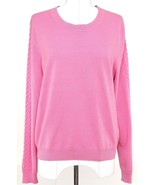 IRIS & INK Sweater Cashmere Top Pink  Knit Long Sleeve Cable Crewneck L NWT - $95.00