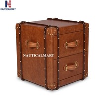 Genuine Leather Bedside table door trunk / Sofa side leather door table trunk - £478.72 GBP