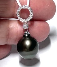 Genuine Oval Drop 12 x 14mm Tahitian South Sea Peacock Black Green Pearl Pendant - £82.67 GBP