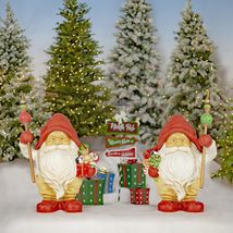 Zaer Ltd. 27.5&quot; Tall Set of 2 Santa gnome Statues Holding Gifts Nick &amp; Kris - £432.50 GBP