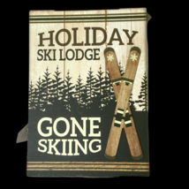 Wall Hanging Art Gone Skiing Decor Wood Sign Ski Lodge Stake 14&quot; x 10.25&quot; NEW - £22.04 GBP