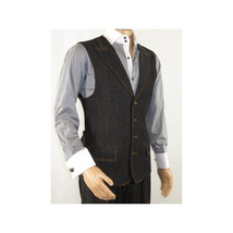 Men Denim Suit Royal Diamond 3 Piece vested Wide Leg Pleated Pants Den2 black image 2