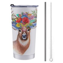 Mondxflaur Animal Deer Steel Thermal Mug Thermos with Straw for Coffee - £16.67 GBP