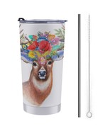 Mondxflaur Animal Deer Steel Thermal Mug Thermos with Straw for Coffee - $29.44 CAD