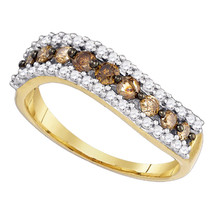 10k Yellow Gold Womens Round Brown Color Enhanced Diamond Contoured Band... - £302.95 GBP