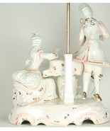 Victorian Porcelain Table Lamp Marked Capodimonte Woman w/Piano &amp; Man w/... - $891.00