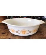 Pyrex 1.5 Qt Casserole 043 Oval Town &amp; Country White Brown Gold  Fall Co... - $14.85