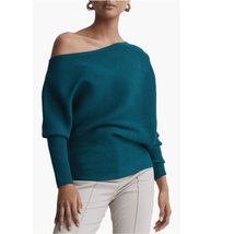 REISS Lorna Rib Off the Shoulder Sweater Top, Teal, Size Medium, (6/8) NWT - £116.90 GBP