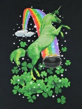 Green Unicorn Shamrocks Rainbow Pot of Gold St Patrick Black T Shirt Men... - £27.76 GBP