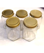 Hexagon Glass Jar + Gold Lid LOT of 5 EMPTY 9 oz Jam Canning Honey Candl... - $7.86