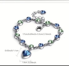 Heart of the Ocean Crystal Bracelet Blue/Green On Silver 8&quot; Plus 2&quot; Extender - £11.84 GBP