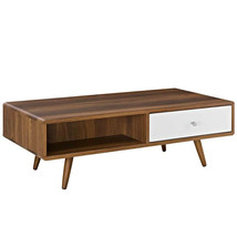 47&quot; Mid Century Modern Walnut &amp; White Finish Coffee Table With Storage Drawer - £164.16 GBP