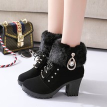Hot Autumn Women&#39;s Ankle Boots Female High Heels Shoes Flock Fashion Zipper Chun - £38.53 GBP