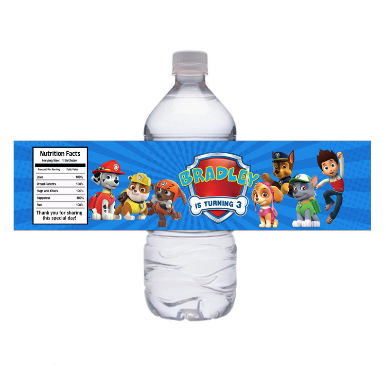  Paw Patrol Birthday Water Bottle Labels - Printable Digital  - $4.00