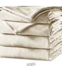 Sunbeam Heated Electric Blanket Velvet Plush Twin Size Seashell Beige - £53.02 GBP