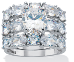 Oval Cz Jacket Bridal 3 Ring Set Platinum Sterling Silver 6 7 8 9 10 - £239.79 GBP