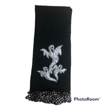 Halloween Decor Ghost Flying Kitchen Towel Black Silver Fall October Par... - $10.88