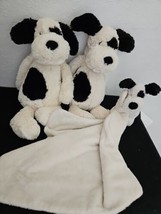 Jellycat Bashful Black Cream Puppy Lot 2 Plush Stuffed Animal Security Blanket - £19.86 GBP