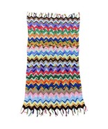 Vtg Crochet Zig Zag Chevron Afghan Rainbow Sofa Chair Throw Blanket Boho... - $38.00