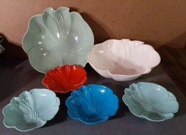 Vintage Hofmann Ind Melamine Plastic Hawaiian Flower Shaped Appetizer Bowls 6pc - $41.74