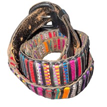 Stitched woven Genuine Leather Aztec Ethnic Boho Indie Print Belt size 42 pink - £21.59 GBP