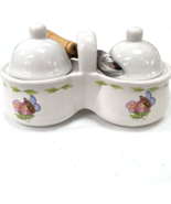 Hallmark Ceramic Condiment Set Sugar Lids Spoons 31832 Butterfly Flowers... - $19.66 CAD