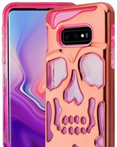 For Samsung Galaxy S10e (5.8&quot;) - Hybrid Hard Armor Case Rose Gold Pink Skull - £13.43 GBP