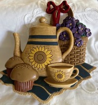 1997 Home Interiors Wall Plaque Country KitchenTeapot Cottage Decor Made... - €8,46 EUR