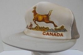 Vtg CANADA Deer Fishing Mountains Mesh Trucker Hat Snapback Souvenir Tourist Cap - £18.64 GBP