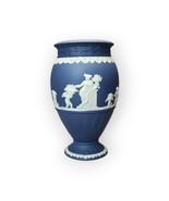 Wedgwood Jasperware Bountiful Vase 8&quot; Cream On Portland Blue Porcelain E... - £193.82 GBP