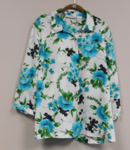 Sag Harbor Women&#39;s Button Front Blouse  Blue Flowers Semi Sheer   Size L... - £13.94 GBP