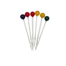 Handblown Glass Picks Sticks Ball Top Red Yellow Blue Green Set of 6 - £19.35 GBP