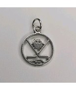 925 Sterling Silver Circle with Hockey Mask, Sticks and Puck Charm - £14.79 GBP