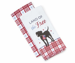NEW Land of the Free Patriotic Dog Americana Kitchen Towels Set of 2, 15 x 25 in - £8.72 GBP