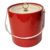 Vintage Red Vinyl Ice Bucket Clear Acrylic Lucite Handle &amp; Lid Retro MCM USA - £31.45 GBP