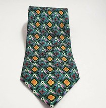 Hunt Club Mens Silk Tie green/orange Handmade Vintage - £15.71 GBP