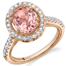 Rose Tone Sterling Silver Simulated Morganite Oval Halo Ring - £67.93 GBP+