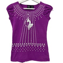 Baby Phat Girlz shirt Large purple silver metallic cat short sleeve top youth - £15.57 GBP