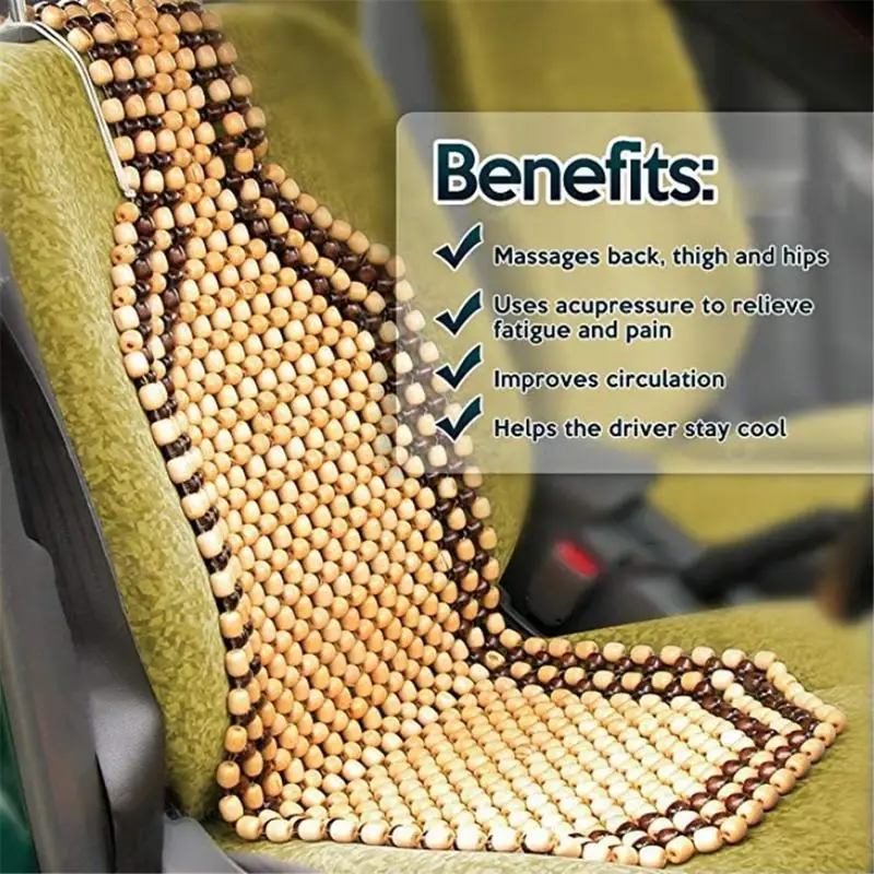 Car Seat Cushion Automobile Cushion Wood Beads Thick Mat Wooden Bead Seat Cover - £98.07 GBP+