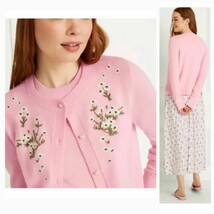 Hill House The Audrey Cardigan Floral Embroidery in Pink Does 50s Merino... - $39.60