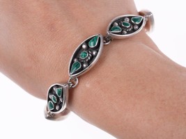 6 7/8&quot; Retro Mexican sterling and malachite bracelet - £88.45 GBP