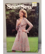 1970s Butterick Wrap Dress Sewing Pattern See &amp; Sew 7601 Size 8 Uncut - £4.71 GBP