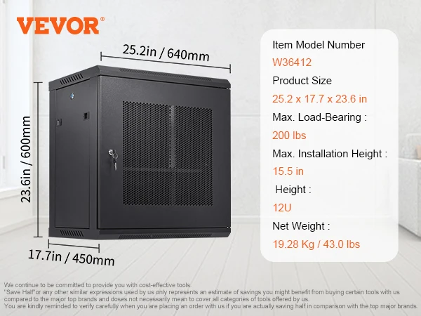 VEVOR Multifunctional Network Server Cabinet 9U/6U/12U Floor Standing/Wall Mount - £385.80 GBP