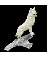 Ceramic White Wolf Perched upon a leaded Glass Cliffside 12 in tall - £118.54 GBP