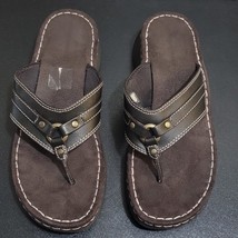 Vintage 90s Lower East Side Dark Brown Chunky Slide Flip Flop Sandals Wo... - $58.94 CAD