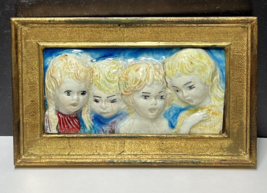 Mid Century Italian Ceramic Plaque Blonde Children’s Choir Singing Gold Frame - £68.90 GBP