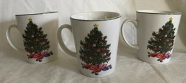 “NOEL MORNING” Christmas TREE Gibson China Set of 3 Mugs Cups Holiday Ta... - $16.99